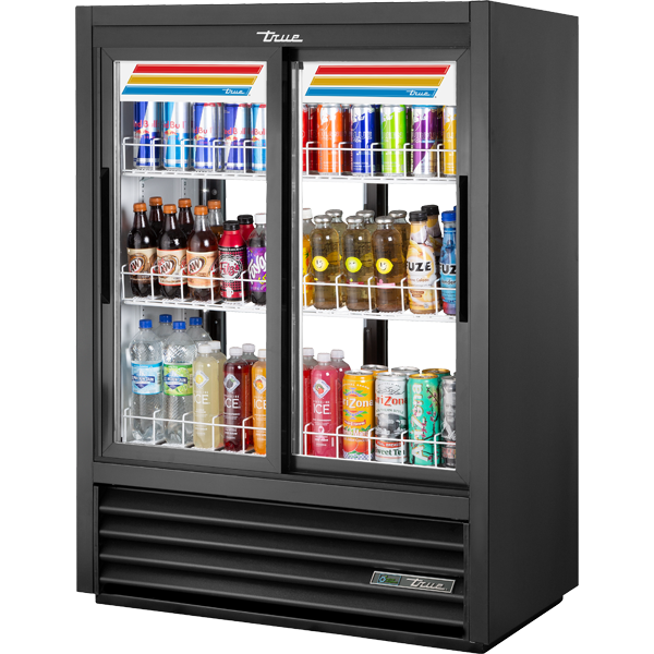 Slide Door Lower Height Narrow Depth Fast Lane Pass-Thru Refrigerator with Hydrocarbon Refrigerant and LED Lighting