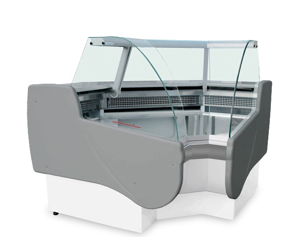 46"D Inside Corner Refrigerated Case, Curved Glass