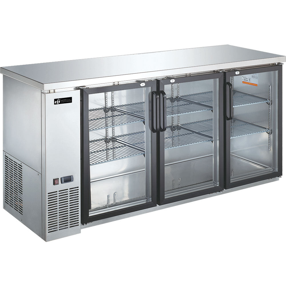 72" Back Bar Swing Glass Door Coolers (Stainless Steel)