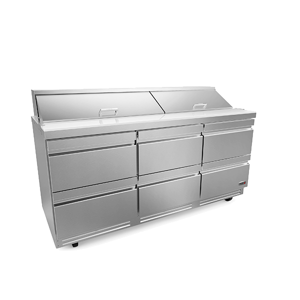 72" Salad Table w/ 18 Pans & 6 Drawers