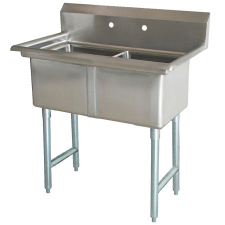 18" x 18" 2 COMPARTMENT CENTER DRAIN SINKS - No Drainboard