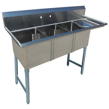 18" x 18" 3 COMPARTMENT CORNER DRAIN SINKS  - Right Drainboard