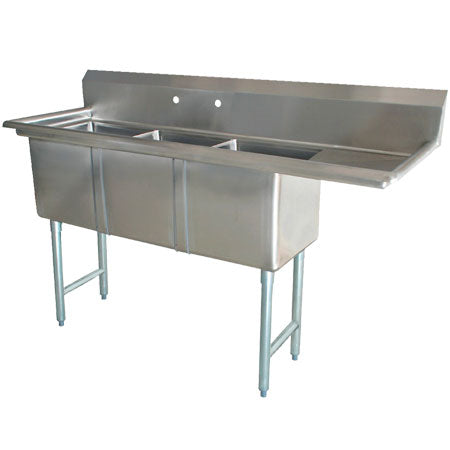 18" x 21" 3 COMPARTMENT CENTER DRAIN SINK  - Left Drainboard