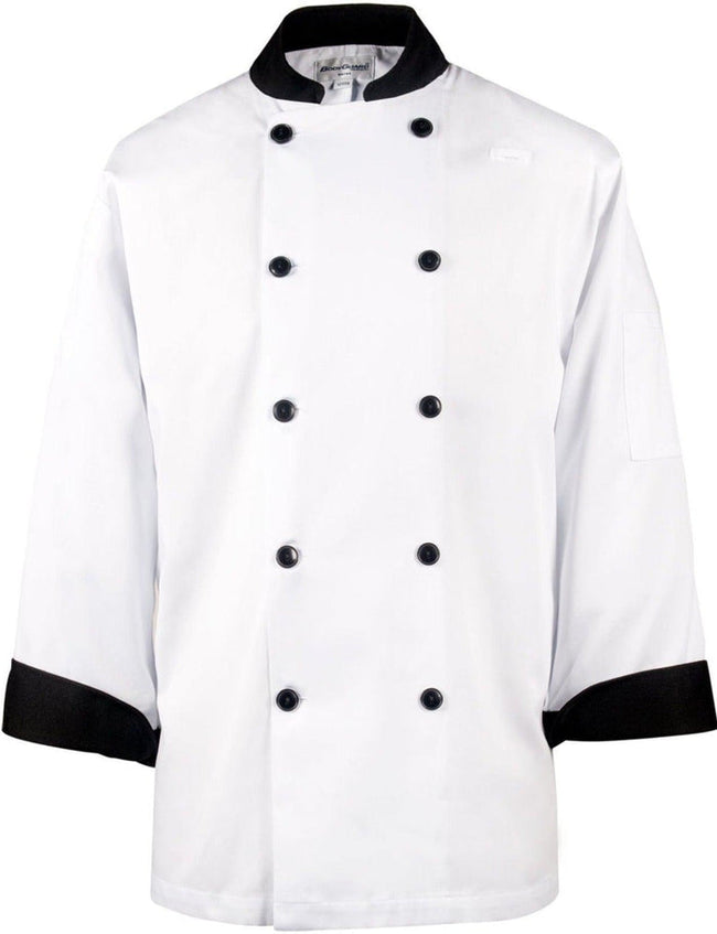 CI12139-XS : Chef jacket w/ black trim, WHT/BLK