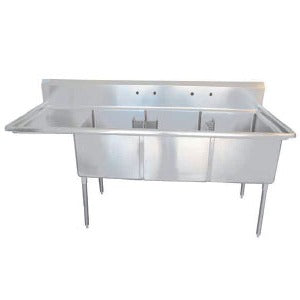 24" x 24" 3 COMPARTMENT CORNER DRAIN SINKS  - Left Drainboard
