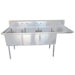 24" x 24" 3 COMPARTMENT CORNER DRAIN SINKS  - Right Drainboard