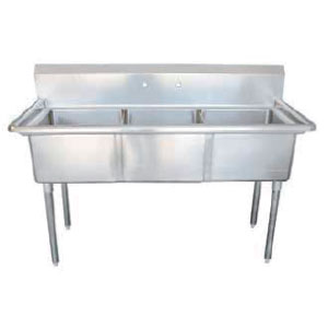 18" x 18" 3 COMPARTMENT CENTER DRAIN SINKS - No Drainboard