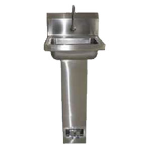 Wall mount hand sink w/pedestal base includes spout and foot valve