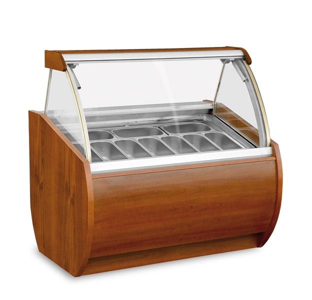 Slim Line Gelato Ice Cream Freezer, Wood Finish