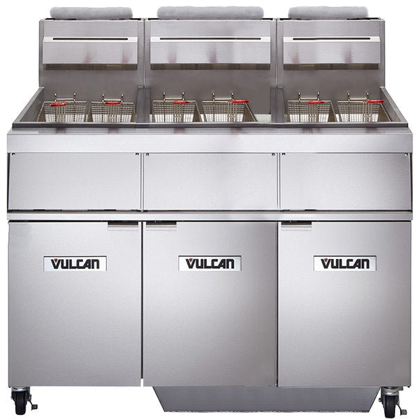 Three Vat 45-50LBS/EACH Gas Fryer W/ Filtration System