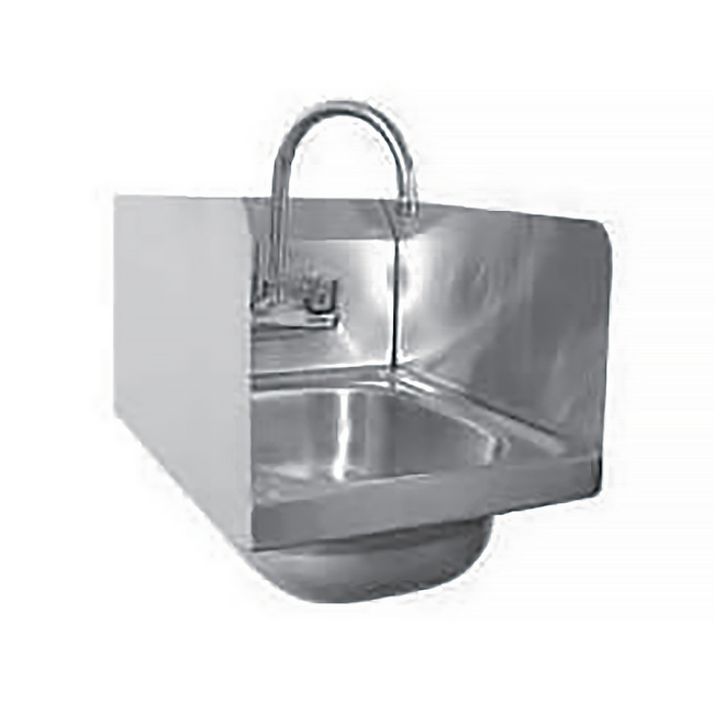 Wall mount hand sink w/splash guard & faucet