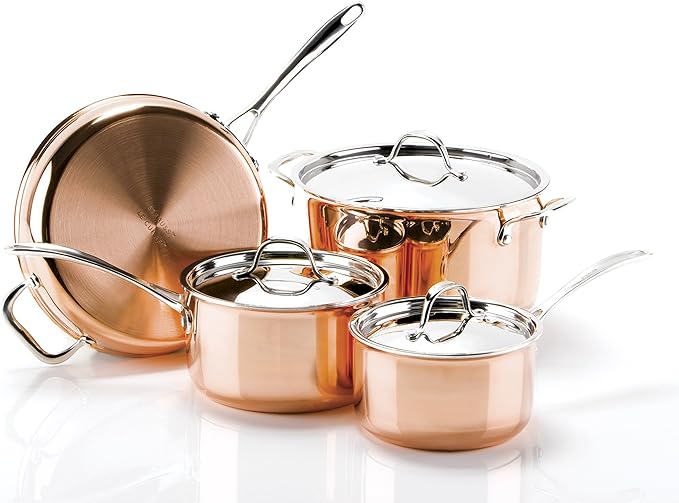 9.5" COPPER SAUTE PAN & LID, STRAUSS LE CUIVRE