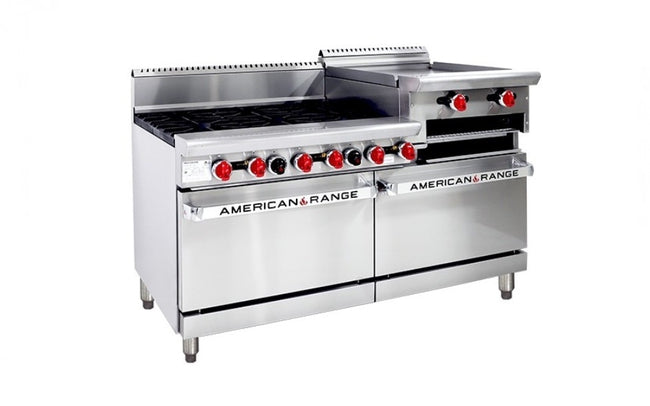 60" Heavy duty Range ‐ 6 Burners, 24" Raised Griddle/Broiler