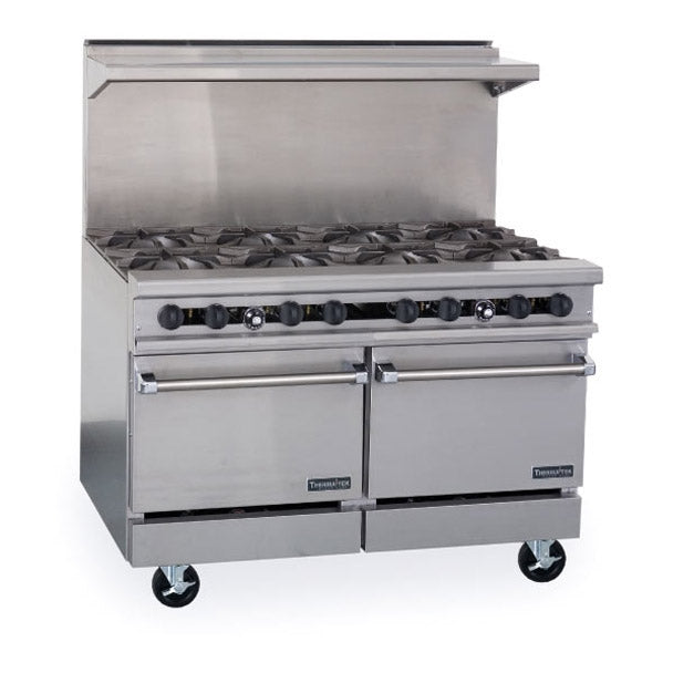 48" Gas Restaurant Range w/ 12” Griddle, 6 Open burners, Two Space-saver Ovens